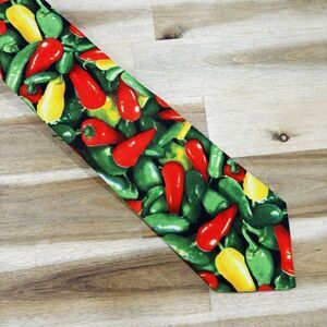 Vintage 90s Dem Crazy Chili Pepper Neck Tie chile jalapeno Cotton Made in USA